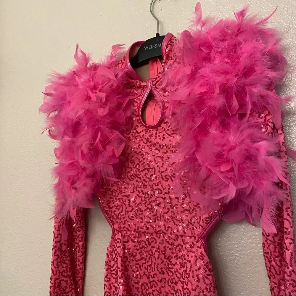 WEISSMAN Dance Costume pink feather  Hollywood Tonight 9915 child MC child
